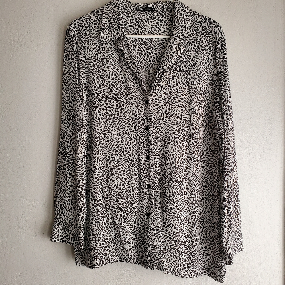ZARA Black White Long Sleeve Button Down Shirt